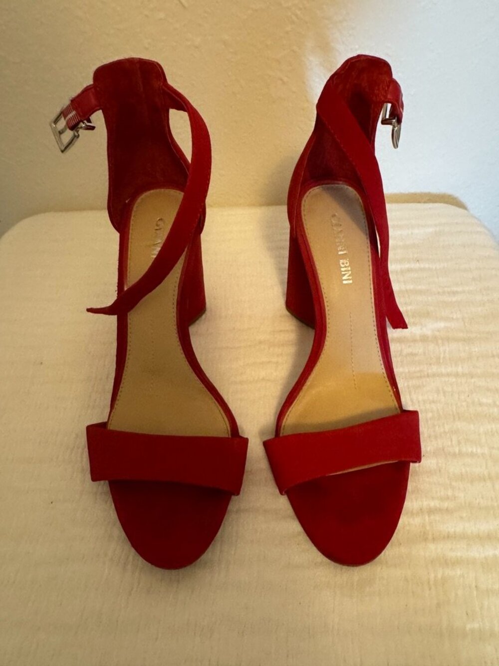 Gianni Bini Red Suede Block Heel Sandals Silver Hardware Size 7.5